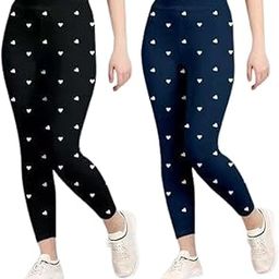 Women’s & Girl’s Slim Fit Heart Printed Stretchable Jeggings, Ankle Length with (Free Size Pack of 2) (Multi Colour & Waist 26 to 34)-image-93