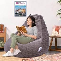 Casa Copenhagen Premium Designer Fabric Bean Bag Chair, Filled with Beans | Capacity: Upto 7 Ft Height, 200 KG Weight | 4XL | Sand Beige-picture-8