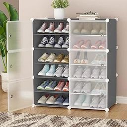 AYSIS Portable Shoe Rack for Home with Door,Adjustable Plastic Shoe Rack for Bedroom/Outdoor Waterproof,36 Pair Shoe Storage Organizer,Made of High-Density PP Frame for Stability (Grey)-image-88