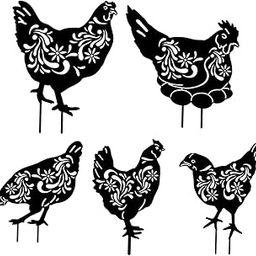 5 Pieces Metal Chicken Yard Art Stakes Decorative Multipurpose Lawn Ornament |Set of 5 Chicken Garden Stakes-image-31