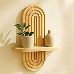 Soulwood by Nandika Modern Wooden Wall Shelf with Arch Design, Decorative Floating Display Rack, Natural Wood-image-15