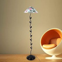 tu casa Floor Lamps Black Metal Base with Multi Floral Cotton (Floral Print) Shades for Home Décor, Bedrooms, Living Room, Gifting, Diwali Decoration, Dining Space, Study Room, Restaurants (H-56)-10