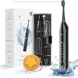 UltrTxenova Electric Toothbrush with Water Flosser 2-in-1 Water Flosser Combo with 6 Modes Compact Size Sonic Toothbrush with Case Timer 2 Brush Heads Portable for Travel and Home Black-66