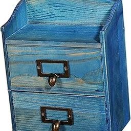UJEAVETTE Desktop Drawer Storage Box with 2 Drawers Makeup Shelf Rack for Workspace Blue-6