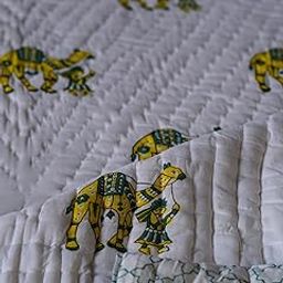 THE JAIPUR WALA Premium Hand Block Mulmul Cotton Quilt, Jaipuri Razai, Printed Using Natural Dyes, 100% Surgical Cotton (Kapas) Filling, (Desert) (Single)-15