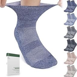 Bulinlulu Bamboo Viscose Diabetic Socks for Women&Men,6 Pairs Non Binding Diabetic Ankle Socks,Wide Socks Size 6-9 9-11-14