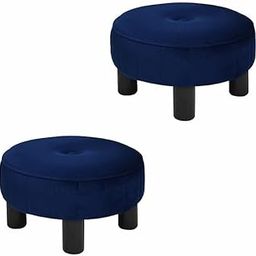 Decoration Crown Round Velvet Ottoman, Stool for Multiple Rooms, Bedroom, Living, Dining, Entryway, Bathroom, Office, Guest Room, Nursery (Blue, Set of 2)-image-4