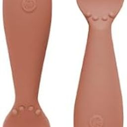 Ezpz Tiny Spoon - 100% Food Grade Silicone Self Feeding Spoon for Baby Led Weaning + Purees - Designed by a Pediatric Feeding Specialist - Sensory Bumps - Set of 2 Dip Spoons for 4 Months+ (Sienna)-9