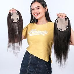 Tips And Tops Premium Silk Base Human Hair Topper for Female | Natural Human Hair Extensions for Women & Girls | Hair Enhancer| Base Sizes 2x5, 3x5, 4x5, 5x5, 6x5 Inches (Natural Black, 9x7 Inches)-image-60