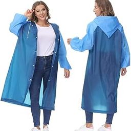 Pivalo EVA Poncho Raincoat Transparent Hooded Water Resistant Rain Jacket with Sleeves for Women Men Camping Rainy Season Travel - Blue-picture-38