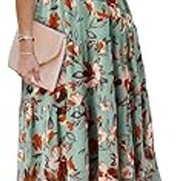 Women's Casual Green Floral Printed Ruched V Neck Short Flutter Sleeve Lapel Tie Waist Split Long One Pic Western Party Dress for Women (Gown Dress 251)-image-52