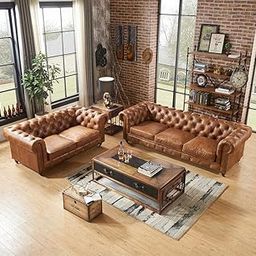 Choose it Modern & Classic Leatherette Chesterfield 3+2 Seater Sofa Set/For Living Room (5- to 6-Person Sofa, Brown)-image-14