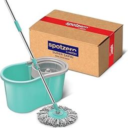Spotzero by Milton Mini Spin Mop with Puller Handle, Bucket Floor Cleaning and Mopping System 360° Flexible,1 Microfiber Refills, Big Size, Aqua Green-image-26