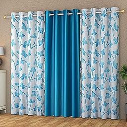 Galaxy Home Decor Premium Polyester Combination Pearl Floral Printed Curtains for Long Door 10 Feet, Pack of 3, Aqua-image-14