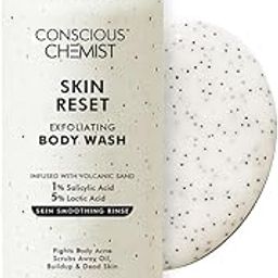 Conscious Chemist® Skin Reset Exfoliating Bodywash | 300ml | 1% Salicylic Acid Shower Gel with Volcanic Sand & Lactic Acid | Exfoliates, Clears Body Acne, Smooths Bumpy Skin | For Keratosis Pilaris & Strawberry Legs | Men & Women, Suitable for All Skin Types-24