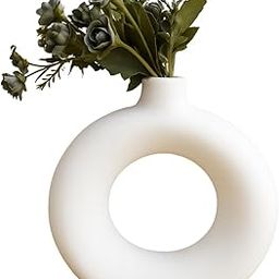 AMHSUS Modern Donut Ceramic Flower Vase for Home Decor – Minimalist White Circle Vase for Living Room, Bedroom, Office, Table Centerpiece | Elegant Scandinavian Style Decorative Pot - 6 Inches-image-12