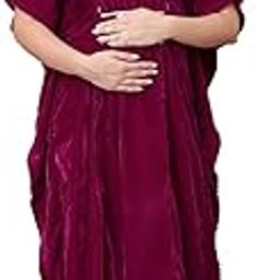 secret wish Solid Velvet Maternity Kaftan Dress Full Length-picture-10