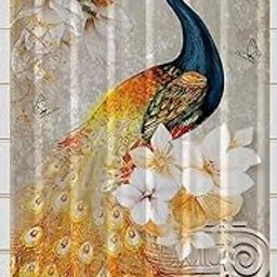 3D Peacock Digital Printed Polyester Fabric Curtain for Kides Room,Bed Room Living Room Color Orange Window/Door/Long Door (D.N.A417) 4 x 5 Feet-20