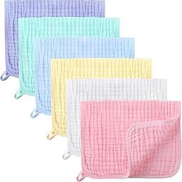 Irenare 6 Pieces Muslin Burp Cloths Muslin Washcloths Baby Burping Cloth Diapers 6 Absorbent Layers Muslin Face Towels for Baby (Colorful Series)-image-42