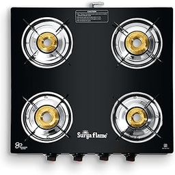 Surya Flame 4 Burner LPG Gas Stove Chulha with Brass Burner toughened glass Smart Glass Top Cooktop ISI Certified Doorstep Services 2 Years (Double Burner Black)-image-33