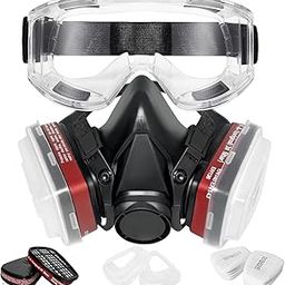 Yingorrs Respirator Mask with Filters, Half Face Gas Mask with Safety Glasses, Asbestos Mask for Resin, Fume, Painting, Welding, Organic Vapor and Dust-12