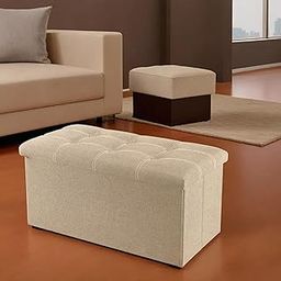 Larihk Retail Ottoman Storage Ottoman Footrest Stool Small Ottoman with Storage Foldable Ottoman Foot Rest Footstool Bench for Living Room (Beige, 76X38X38 CM)-image-104