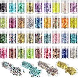 RUBYFACE 24 Colors Nail Art Pigment Glitter for Nails, Sequins & Fine Glitter Powder Mix, Holographic Glitter Flakes, Cosmetic for Eyeshadow Makeup Rave Festival Parties Face Painting Nail Art-image-5