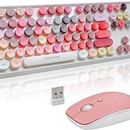 Wireless Keyboard and Mouse Combo - Cute Round Keycaps, Full-Size Retro Typewriter Keyboard with 2.4GHz Plug & Play, for Windows 11/10/7, Laptop, PC, Notebook, Smart TV (White Color)-image-38