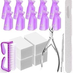 Gel Nail Polish Remover Kit, 10pcs Soak off Nail Clips with 300pcs Nail Wipes, Cuticle Kit, Nail Brush, Nail Files Grit for Salon Home DIY-9