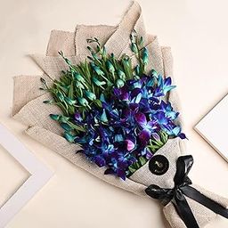FlowerAura Fresh Live Flower Bouquet of 6 Blue Flowers In Jute Packing For Birthday Gift, Anniversary Gift, Wedding Gift, Congratulations Gift & Gift For Special Occasions (Same Day Delivery)-image-34
