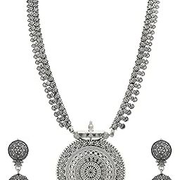 German Oxidized Long Necklace Earring Set for Girls and Women-image-49