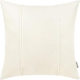 BRAWARM Cream Leather Throw Pillow Covers 16 X 16 Inches - Faux Leather Pillow Cover with Piping, Hand Stitched Leather Decorative Pillow Cover for Couch Sofa Bed Living Room Home-image-67