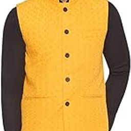 Rayon Sequence Nehru Jacket for Men (Yellow)-picture-2