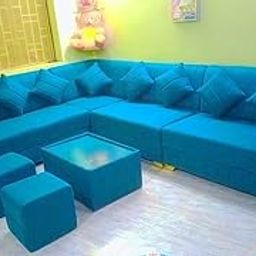 Taxzek L-Shaped Sectional Sofa Set with Cup Holders, Turquoise, 7-Piece with Centre Table and Ottomans-image-50