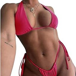 DADDY COME Bikini Sets for Women Sexy 2 Piece Bathing Suits Halter String Triangle Bikini Thong Swimsuit Beach Swimwear-image-30