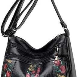 Women Crossbody Shoulder Bag, Floral print Design, Multiple Zipper Compartments, Adjustable Strap-image-75