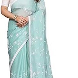Women's Floral Embroidered Chiffon Saree With Unstitched Blouse Piece-image-15