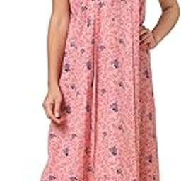 sweet dreams Women Floral Print Half Sleeves Cotton Blend Maxi Nightdress Pink-picture-8
