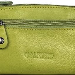 Genuine Leather Key Case Cum Coin Purse-Key & Coin Holder with with one Zip and Two Slip Pocket-Light Green Leather Key Case by Calfnero-18