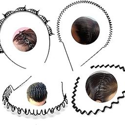 Pack of 4 Unisex Men Women Black Metal Wavy Spring and Zig zag Band Hair Hoop Hairband and Plastic Hair Band Double Layer Twist Plait Hairband For Daily Use-image-19