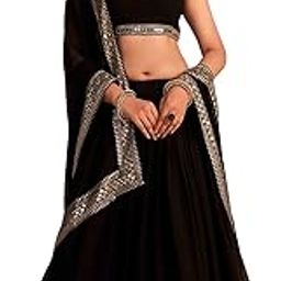 Women's Georgette Semi-Stitched Lehenga Choli Black Wedding Girlish Latest Free Size-picture-17