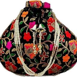 Lookingfab Presents Designer Rajasthani Style Silk Potli Velvet with Bridal Purse with Gota Patti Pottly Purse Women handbag Handicrafts Handmade Decorative Pure Potlis-3
