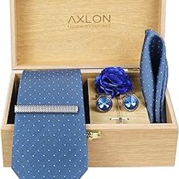 Tie for Men – Self Silk Neck Ties Set with Cufflinks Flower Pin, Pocket Square & Black Gift Box, Combo Necktie Sets for Office Wear, Formal Suits & Weddings (Elegant Blue, NXWDS_142)-image-21