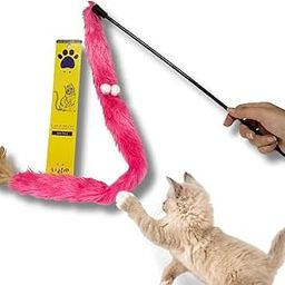 Cat Wand Teaser Interactive Toy with Feather Tail Play Toy for Cats, Puppies, and Small Animals (Tail-Pink)-57