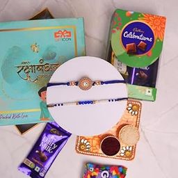 Gifticon Rakhi for Brother with Chocolate Combo Gift Set - Designer Rakhi for Brother Bhaiya with Celebration 50 Chocolates Pack - Rakhi Set of 2 | IB-2R-CB50-BluePendalThreadSet-image-102