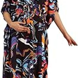 Rayon Abstract Black Maternity Kaftan/Free Size/Feeding/Nursing/Zipper/Drawstring/Printed/Full Length-image-30