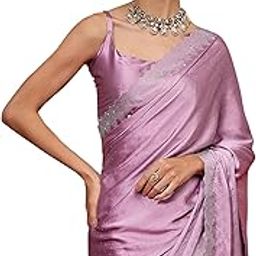 Women's Satin Silk Hot Fix Solid Saree With Unstitched Blouse Piece-picture-18