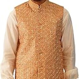 Men's Embroidered With Sequin Silk Blend Nehru Jacket-image-40