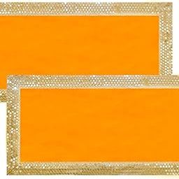 DLC CD Lace Sequin Work Yellow Velvet Pooja Cloth Asan for God Idol, 10 x 20 inch Altar Cloth for Puja mandir, Pack of 2 Small chowki Aasan kapda for bhagwan Home Temple Diwali Decoration Cloth mat-image-36