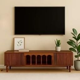 Quick Artsy Mid-Century Modern Wooden TV Cabinet with Sliding Doors, 3-Compartment Sideboard for Living Room - Stylish & Functional Organizer Unit-image-90